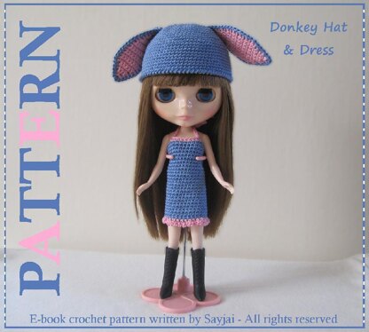 Donkey Hat and Dress Pattern for Blythe Dolls