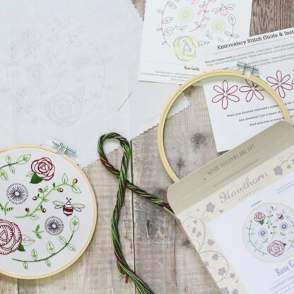 Hawthorn Handmade Rose Garden Contemporary Printed Embroidery Kit - 16cm