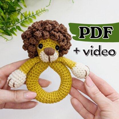 Crochet baby rattle pattern, amigurumi lion pattern, crochet safari animals pattern