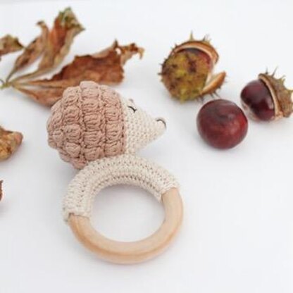 Hedgehog crochet pattern baby rattle toy Amigurumi pattern teether ring