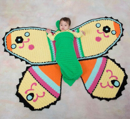 Butterfly Baby Blanket & Cocoon in Red Heart Anne Geddes Baby - LW3572EN - Downloadable PDF