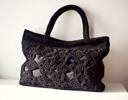 Black Crochet Handle Tote Bag