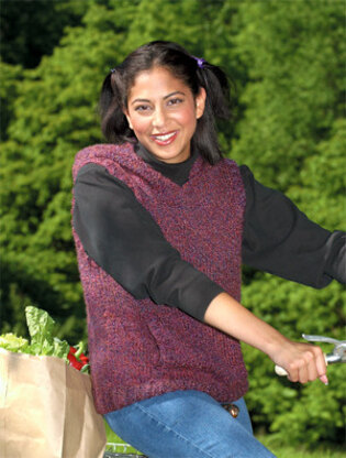 Knitted Hooded Sleeveless Pullover in Lion Brand Homespun - 975A