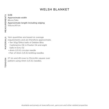 Welsh Blanket -  Knitting Pattern for Home in Debbie Bliss Cashmerino DK