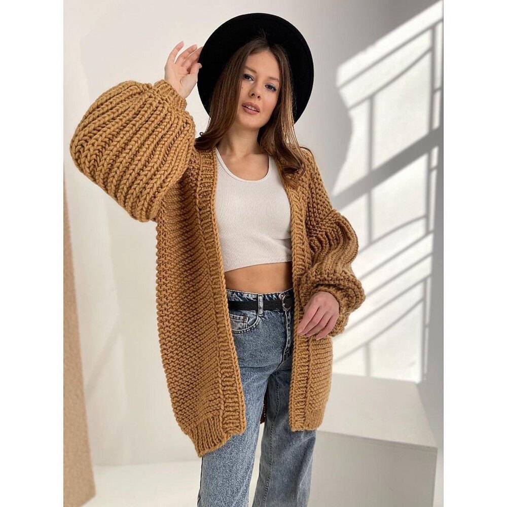 Chunky Knit Cardigan with Balloon Sleeves