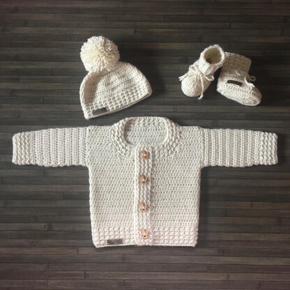 Grayson Baby Cardigan Hat and Booties Set