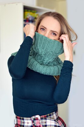 Granite cable knit cowl scarf