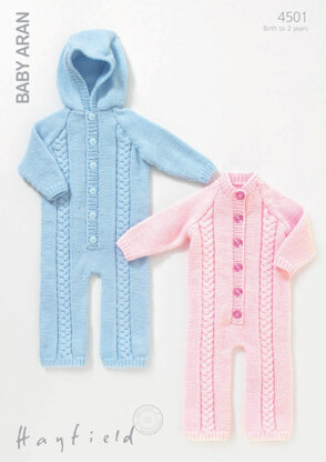 Round Neck and Hooded All-In-One in Hayfield Baby Aran - 4501 - Downloadable PDF