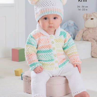 Cardigan, Trousers, Hat, Onsie and Blanket Knitted in King Cole Double Knit - 5726 - Downloadable PDF