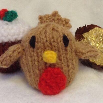 Christmas Pudding and Robin Ferrero Choc Cover - knitting pattern
