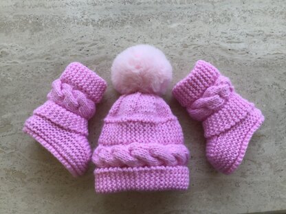 Baby Girl Hat And Booties
