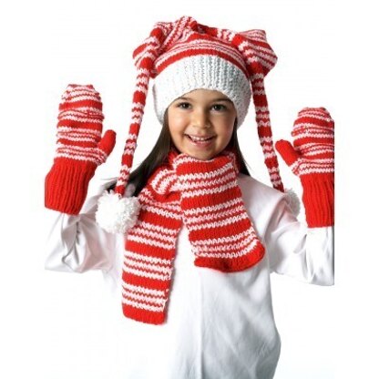 Striped Hat, Mittens and Scarf in Bernat Super Value