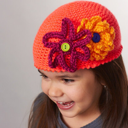 Flower Hat in Caron Simply Soft & Simply Soft Brites - Downloadable PDF