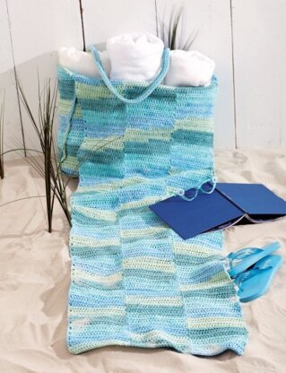 Beach Bag with Mat in Bernat Handicrafter Cotton Stripes - 424 - Downloadable PDF