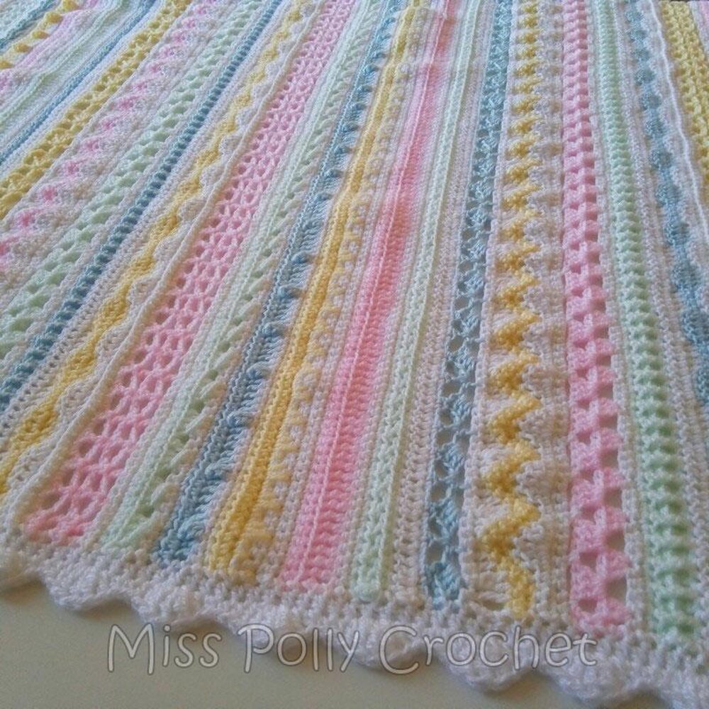 Sherbert Stripes Sampler Baby Blanket Crochet pattern by Miss Polly Crochet by PaulaR LoveCrafts