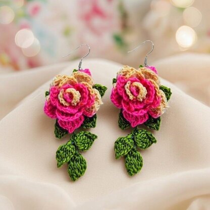 Crochet 3 d flower earrings