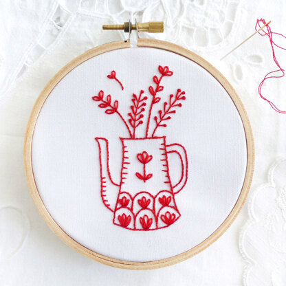 Tamar Red Vase Printed Embroidery Kit - 4in