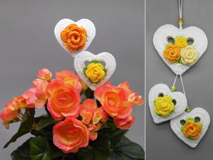 Heart hanging decoration & flower pot stick - easy from scraps of yarn