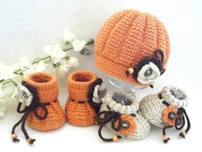 Pattern Knitting Baby Set Baby Cap and Baby Shoes