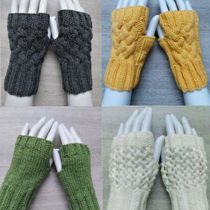 Ladies Fingerless Gloves Lacy, Plain or Cable Mittens One Size LH036 - knitting pattern