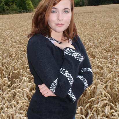 Long Line Sweater with Fair Isle Bands