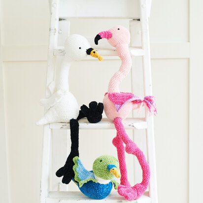 Crochet Flamingo, Swan and Duck in Stylecraft Squeeze Me DK - 10086 - Downloadable PDF