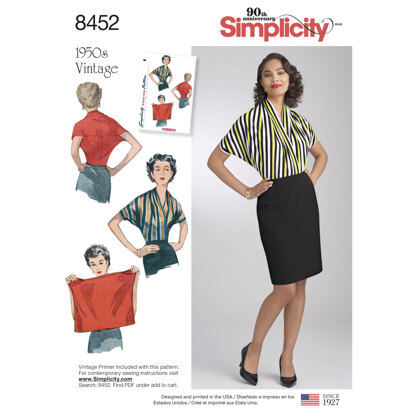 Simplicity 8452 Women's Vintage Knit Blouse - Paper Pattern, Size A (S-M-L)