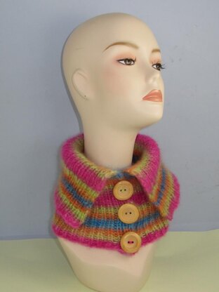 Angel Print Mohair All Rib Button Collar Cowl