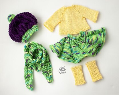 Outfit Purple and yellow for 18 inch dolls knitting flat