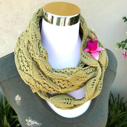 Leaves Strings Infinity Scarf (Leaf/Cotton/Infinity Scarf/Cowl Knitting Pattern)