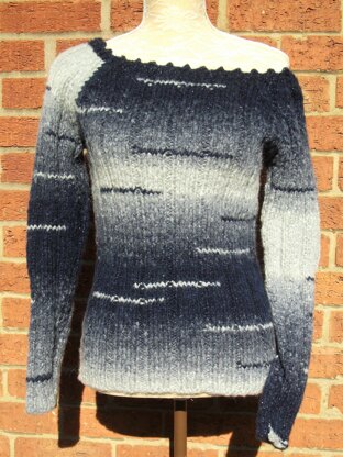 Ribbed Sweater with Wide Scoop Neck