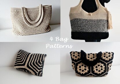 4 Crochet Bag Patterns Black and Beige Inspiration