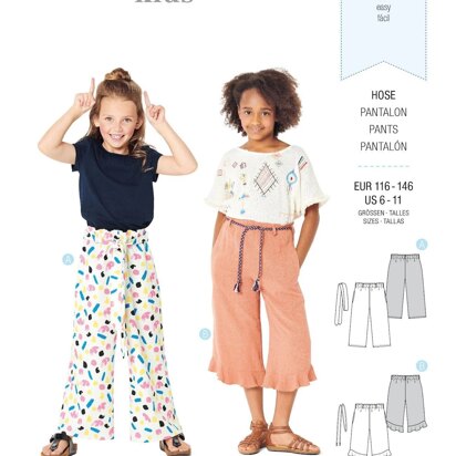 Burda Style Children's Pants with Elastic Waist – Culottes – 7/8 Length 9302 - Paper Pattern, Size 6-11