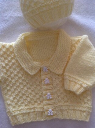 Lemon Cardigan and Beanie hat set