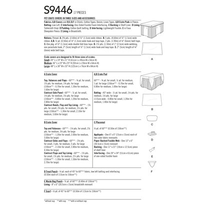 Simplicity Pet Crate Covers in Three Sizes and Accessories S9446 - Paper Pattern, Size One size