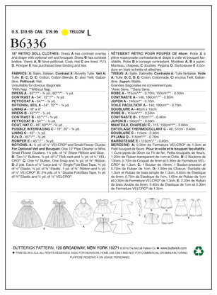 Butterick Retro Outfits for 18 Doll B6336 - Sewing Pattern