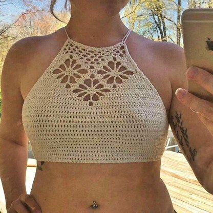Three Flowers Crop Top Crochet pattern by Nomad Stitches | LoveCrafts