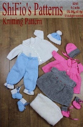 Knitting pattern baby jacket, hat, trousers, dress, booties, blanket/afghan  #43