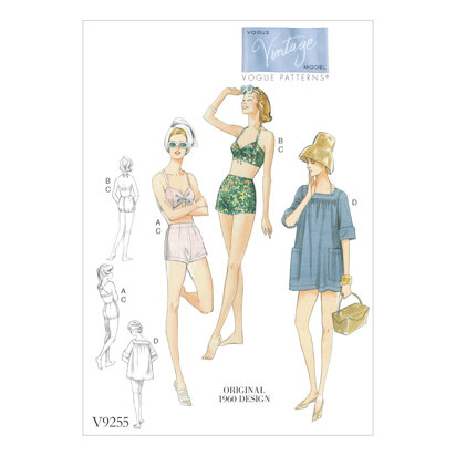 Vogue Misses' Lined Halter Bra and Shorts, and Square-Neck Coverup with Pockets V9255 - Sewing Pattern