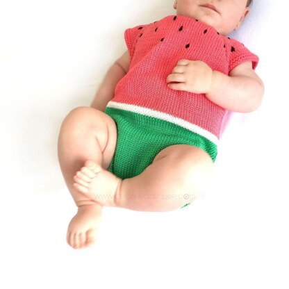 Size 12-24 months - Knitted Watermelon Romper