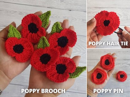 Bundle of 3 Remembrance Poppy Flowers Crochet Patterns
