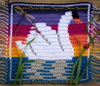 Beautiful Birds Mosaic square - Swan Sunset