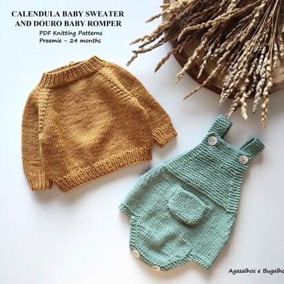 Baby Set | Calendula Sweater and Douro Romper | Preemie - 24 months - knitting pattern