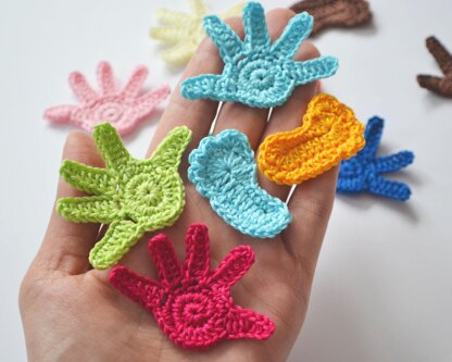 Crochet baby hand. Baby handprint. Crochet baby foot print. Crochet applique. Baby embellishment