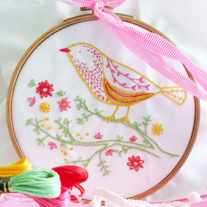 Tamar Yellow Bird Printed Embroidery Kit - 6in