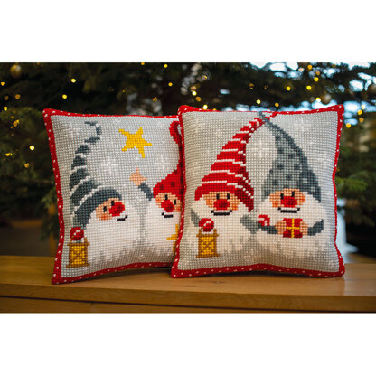 Vervaco Christmas Gnomes with Star Cushion Cross Stitch Kit - 40cm x 40cm