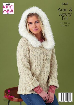 Sweater with Hood, Sweater with Separate Cowl in King Cole Fashion Aran & Luxury Fur - 5447 - Downloadable PDF