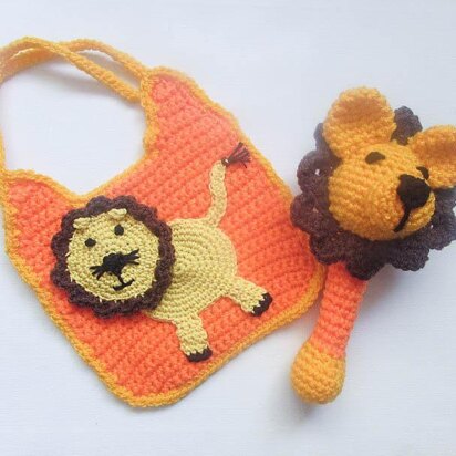 Lion Baby Bib and Rattle