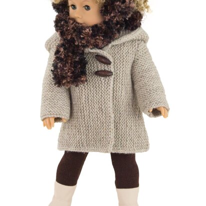 Winter Trench Coat with accessories, Doll Clothes Knitting Pattern