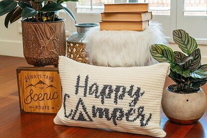 Happy Camper Crochet Pillow Cover